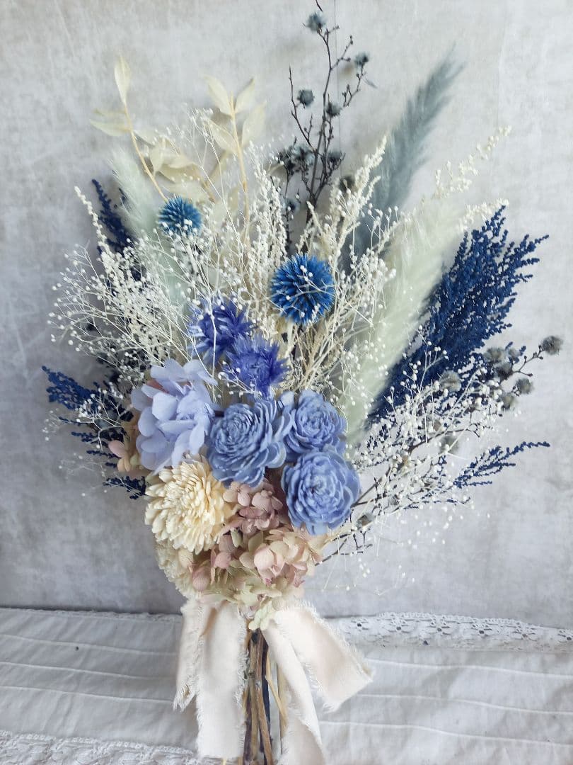 アンティークテイストなブルー スワッグ✿ブーケ　プリザーブドフラワー