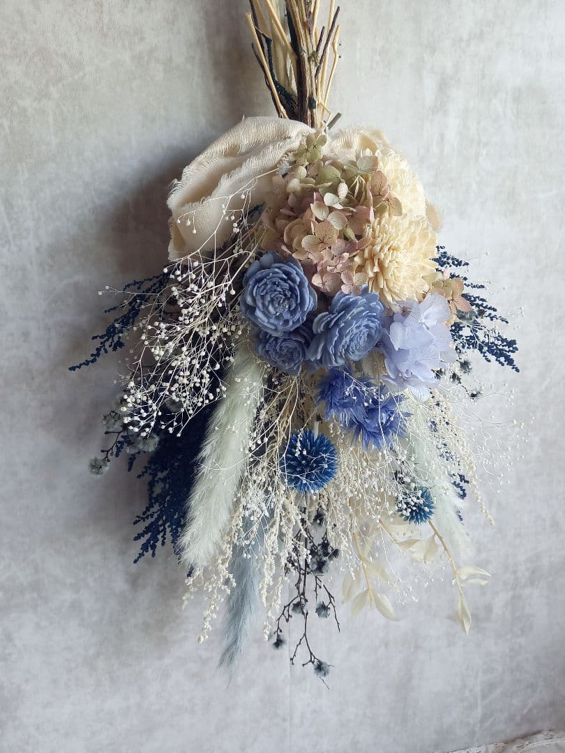 アンティークテイストなブルー スワッグ✿ブーケ　プリザーブドフラワー