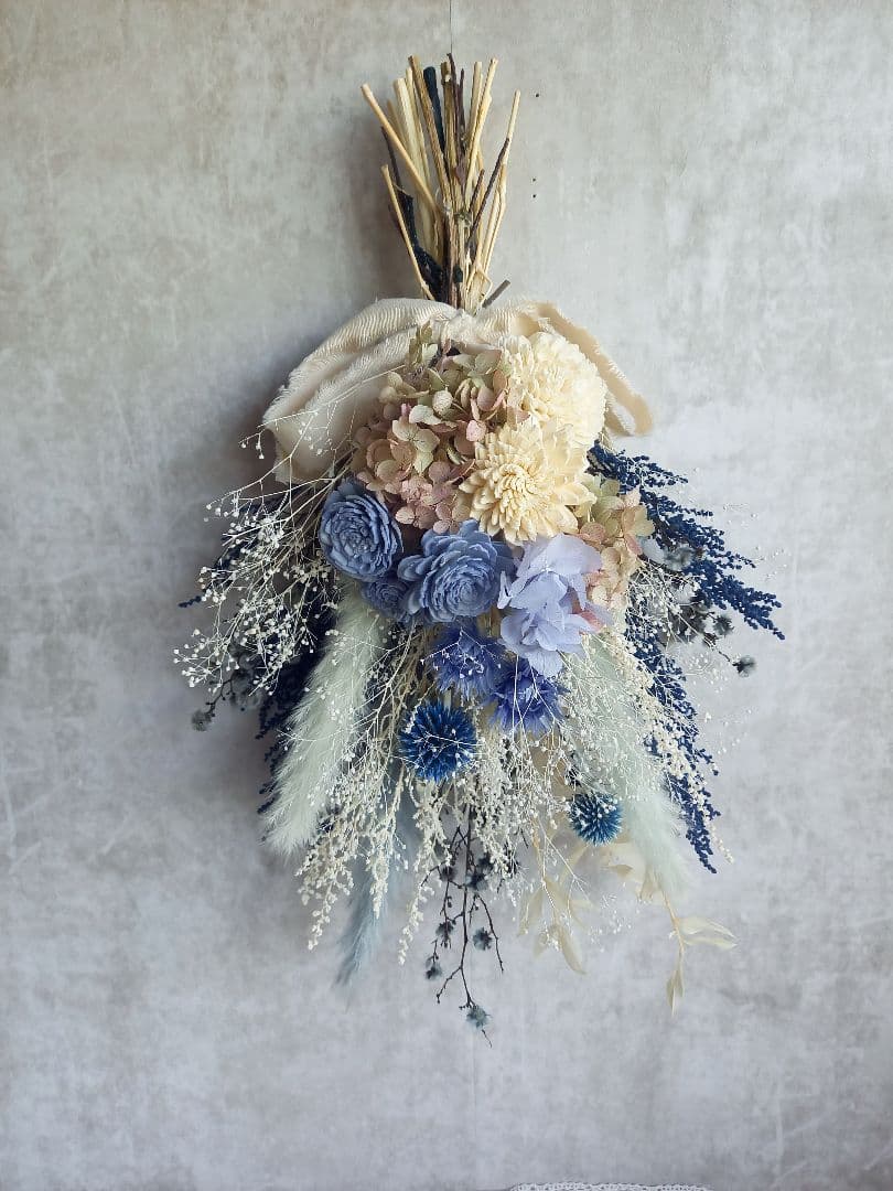 アンティークテイストなブルー スワッグ✿ブーケ　プリザーブドフラワー