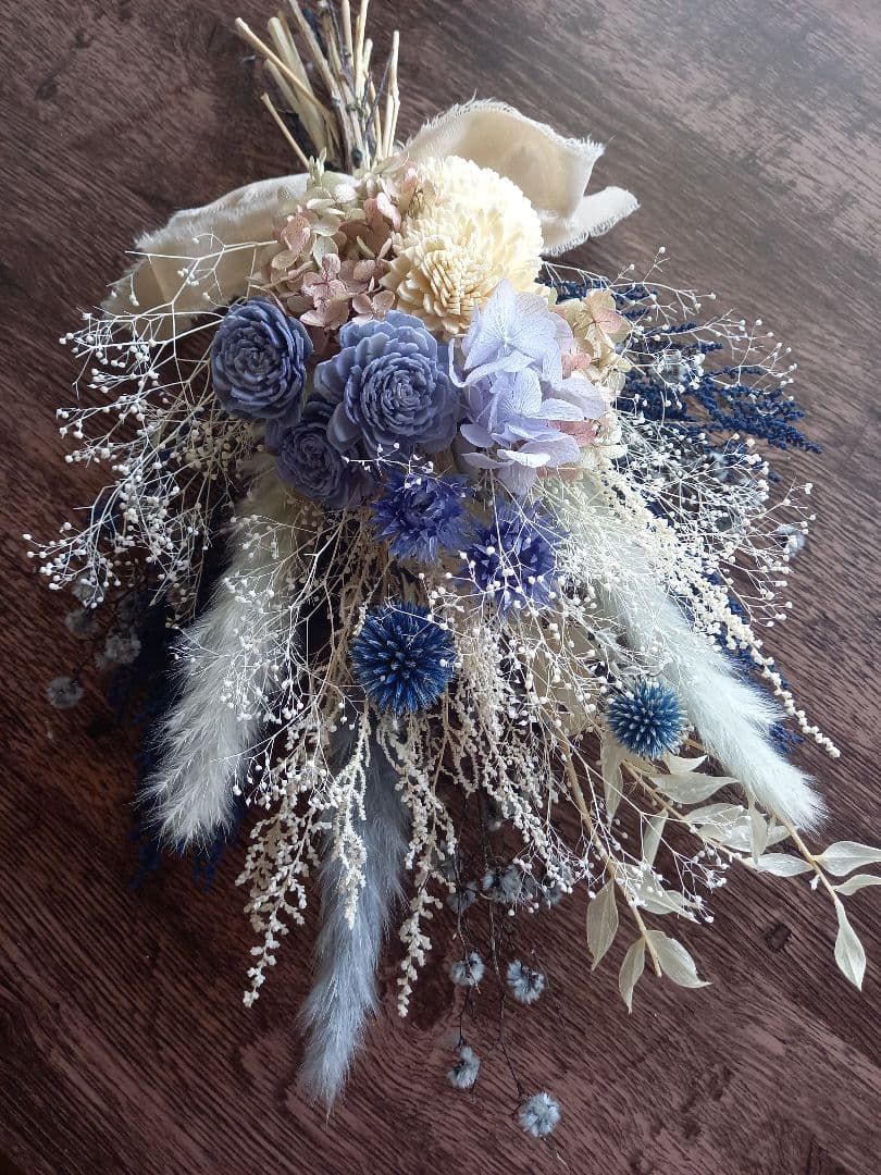 アンティークテイストなブルー スワッグ✿ブーケ　プリザーブドフラワー