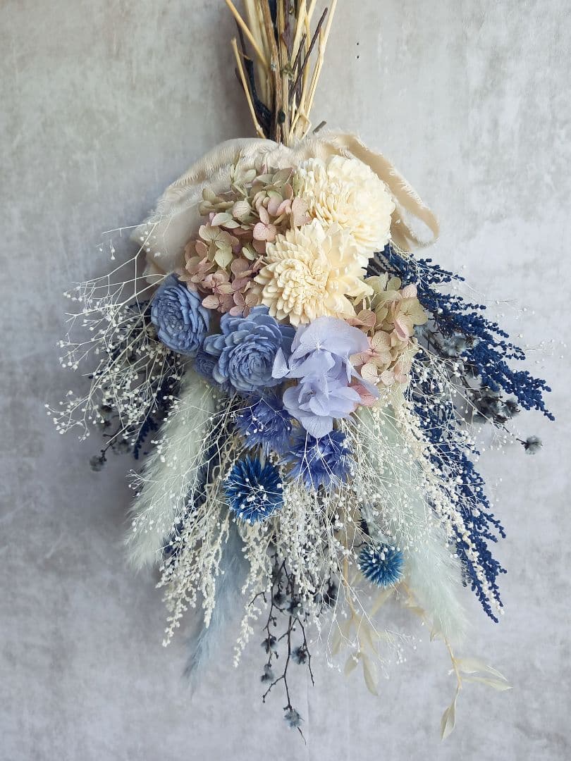 アンティークテイストなブルー スワッグ✿ブーケ　プリザーブドフラワー