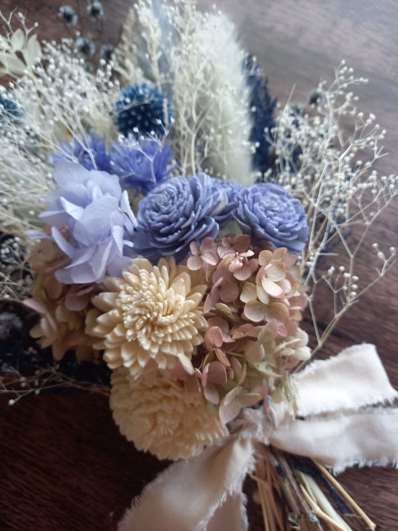 アンティークテイストなブルー スワッグ✿ブーケ　プリザーブドフラワー