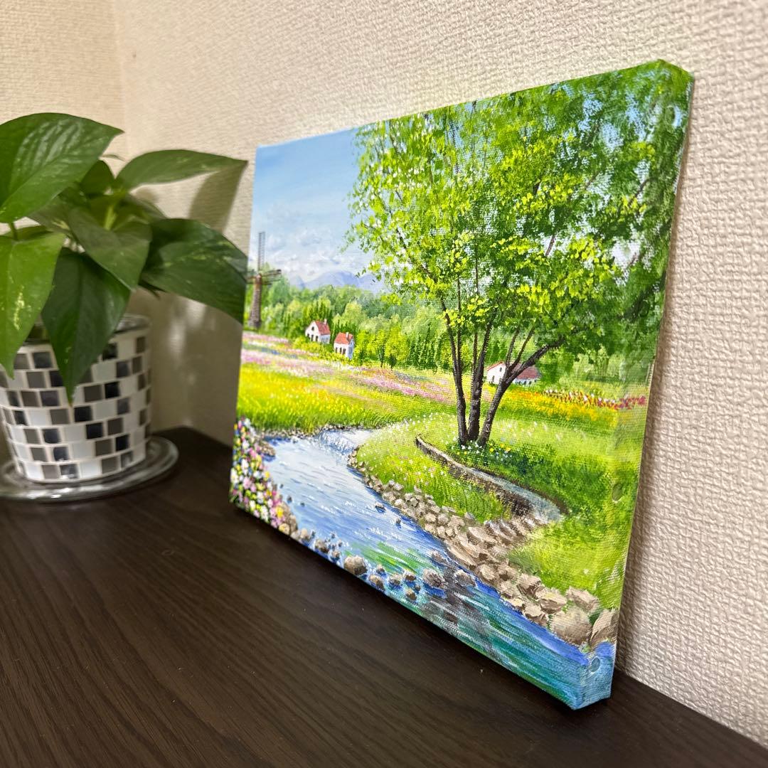 絵画 原画 風景画 肉筆 キャンバス F3 『春の川の音と新緑』 - メルカリ