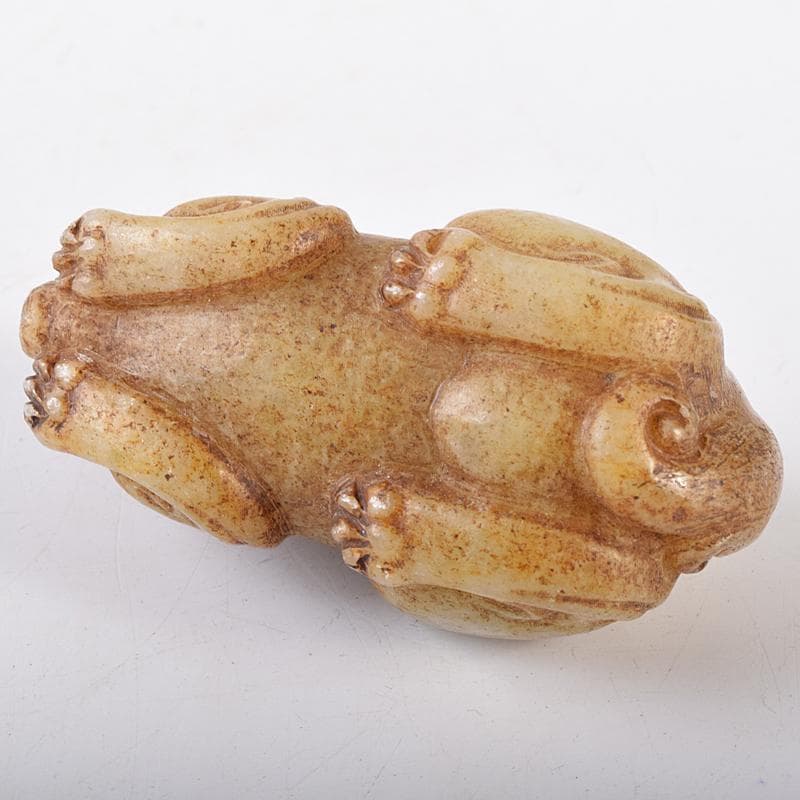 中国　玉石彫刻　獅子　神獣　根付　紙鎮　置物　C　7992E