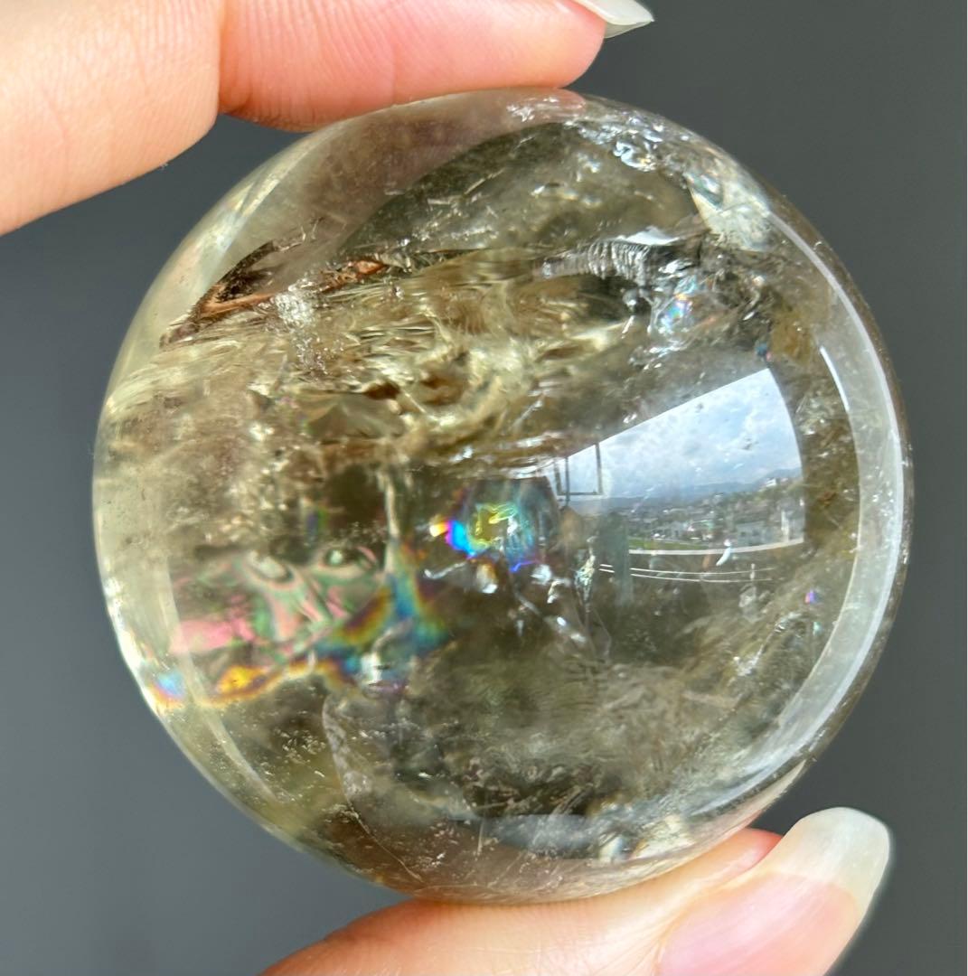 １点再入荷　高品質　シトリン　スフィア　天然石　虹　非加熱　アイリス