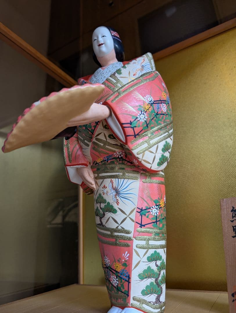 美品 【伝統工芸士 白石一敏作】博多人形『熊野 舞』 ガラスケース付き