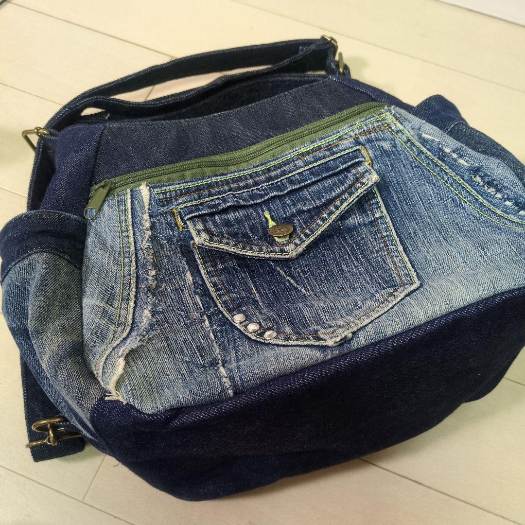 デニムリメイクバッグ　4way 　リメイクデニム　リュック　トート　ショルダー