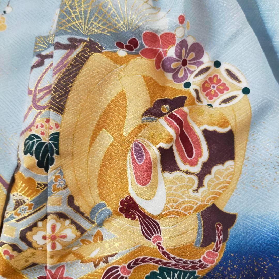 七五三 男の子 5歳 着物 セット 一式 紺 水色 ブルー 兜 几帳 0506