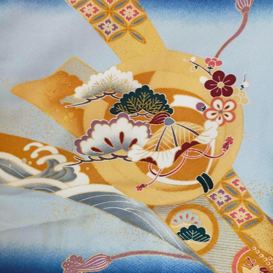 七五三 男の子 5歳 着物 セット 一式 紺 水色 ブルー 兜 几帳 0506