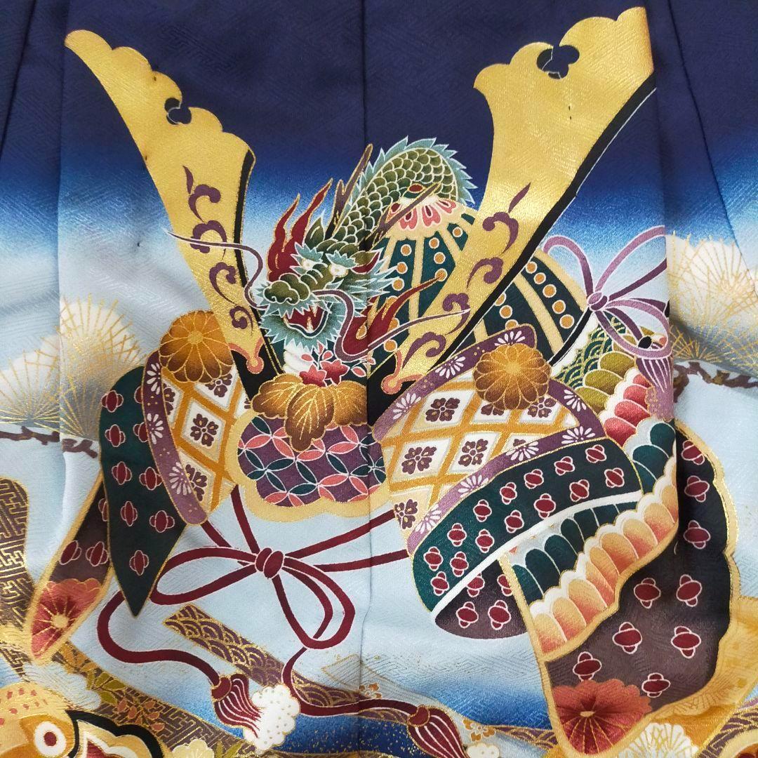 七五三 男の子 5歳 着物 セット 一式 紺 水色 ブルー 兜 几帳 0506