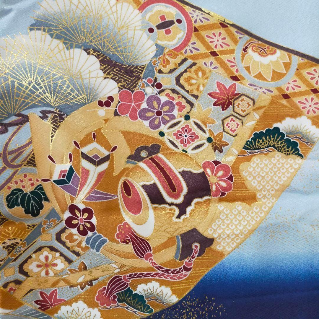 七五三 男の子 5歳 着物 セット 一式 紺 水色 ブルー 兜 几帳 0506