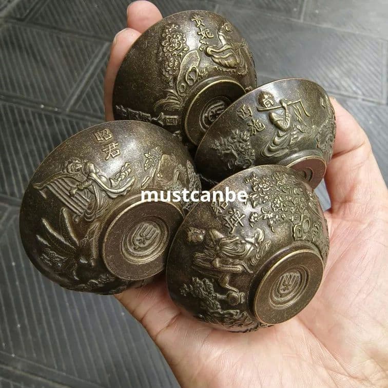 銅器 四大美女小碗 茶碗 茶道具 装飾品 工芸品 置物 茶道具 抹茶茶碗