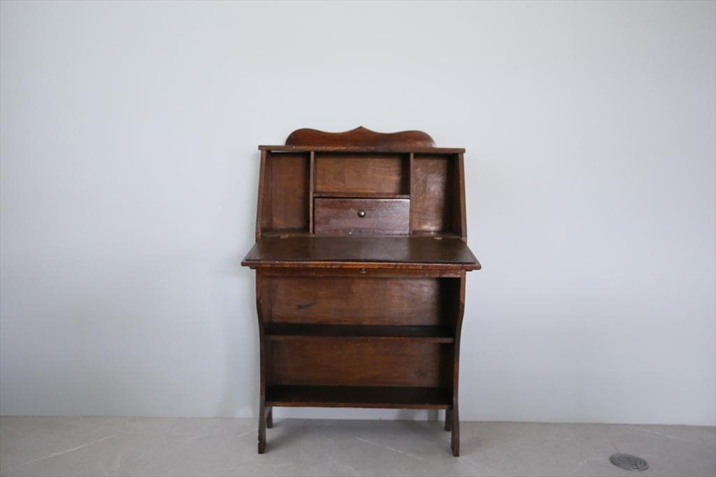 英国アンティーク木製ライティングビューロー/デスク/収納式机/勉強机89-258