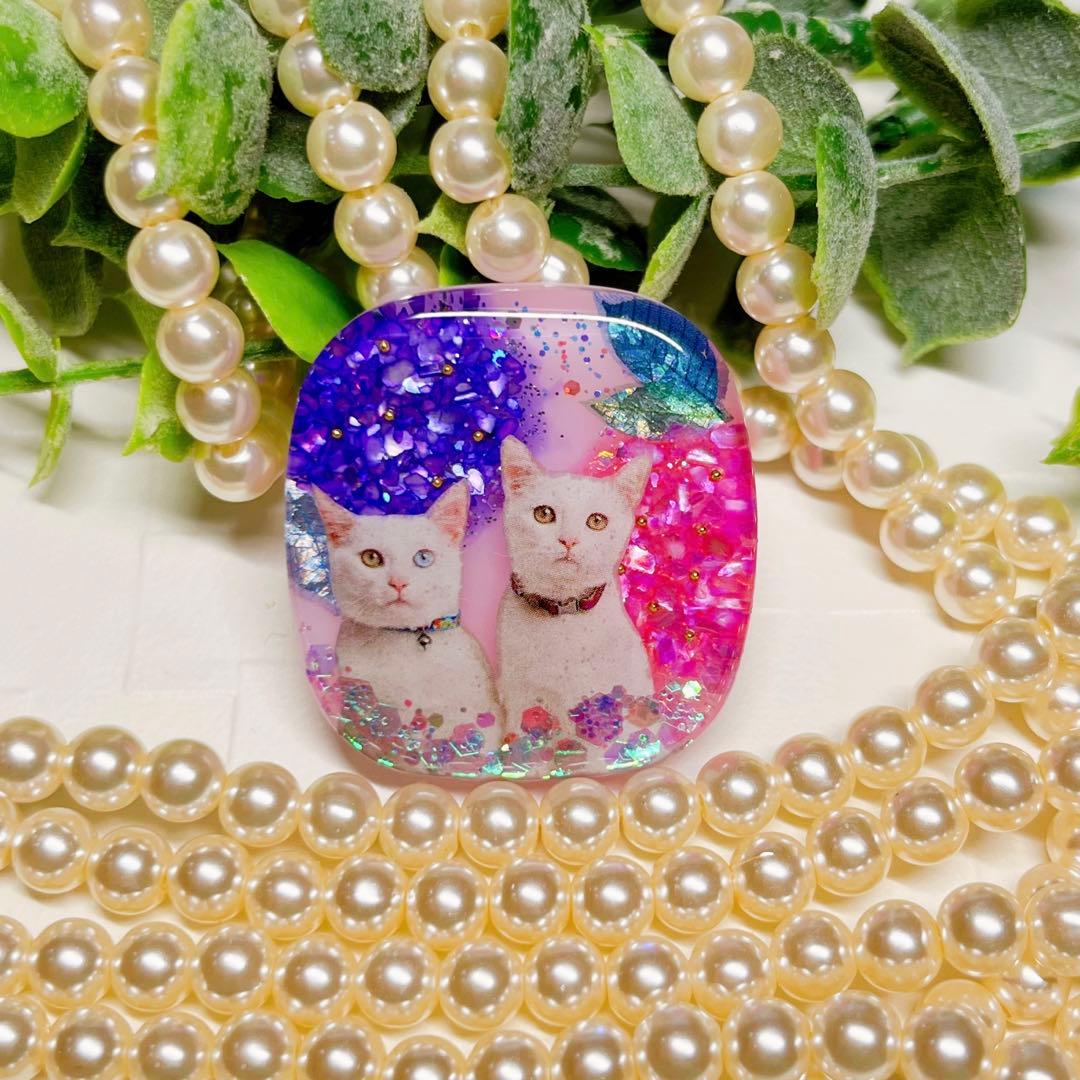 ひなた様お取置きレジンヘアゴム 大きめスクエア シェル紫陽花 白猫No.984