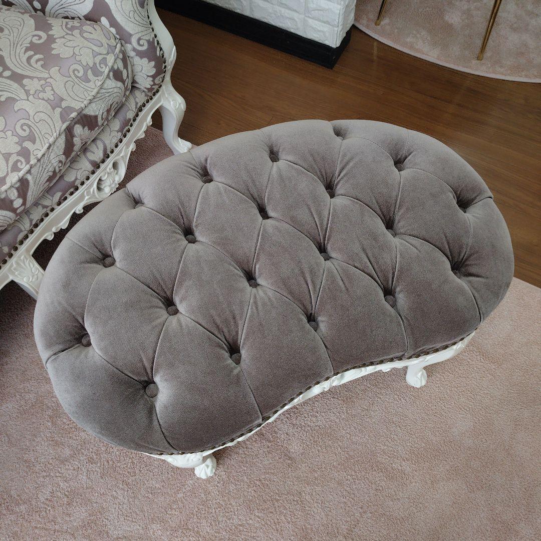 ロココ調猫脚グレー ベルベット スツール