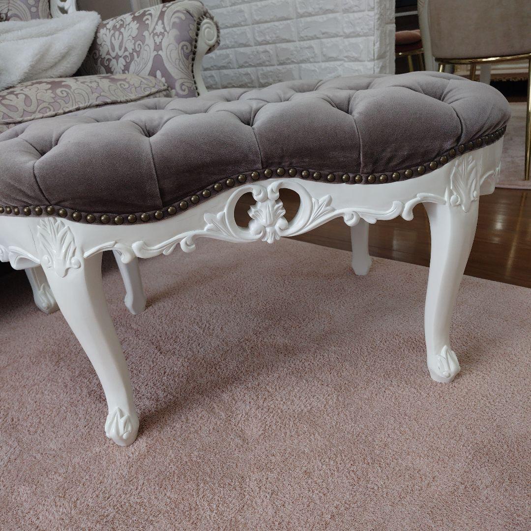 ロココ調猫脚グレー ベルベット スツール