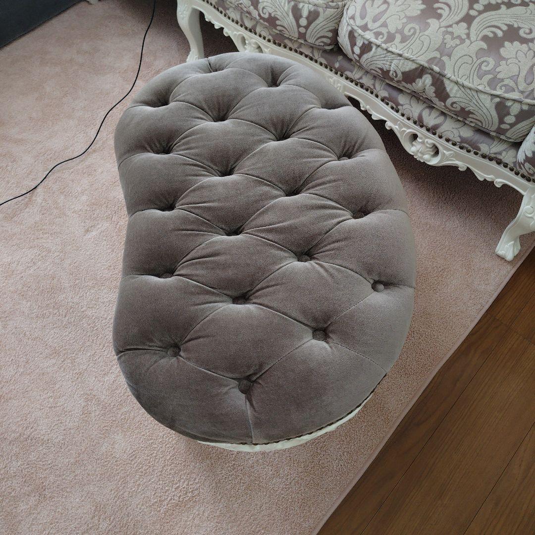 ロココ調猫脚グレー ベルベット スツール