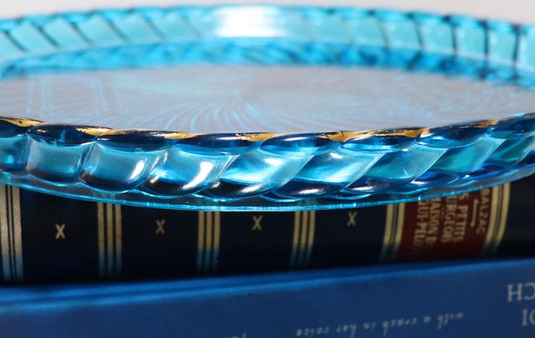 オールド・バカラ レアカラー 金彩ブルークリスタル製大型トレー29cm1.4kg