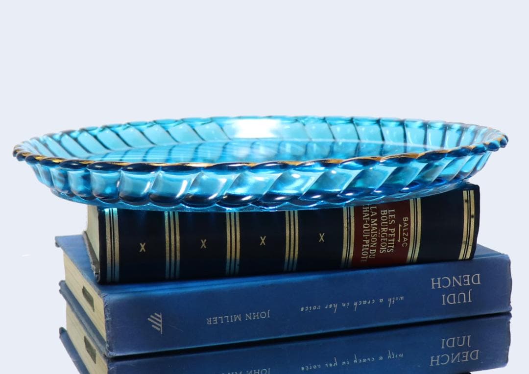 オールド・バカラ レアカラー 金彩ブルークリスタル製大型トレー29cm1.4kg