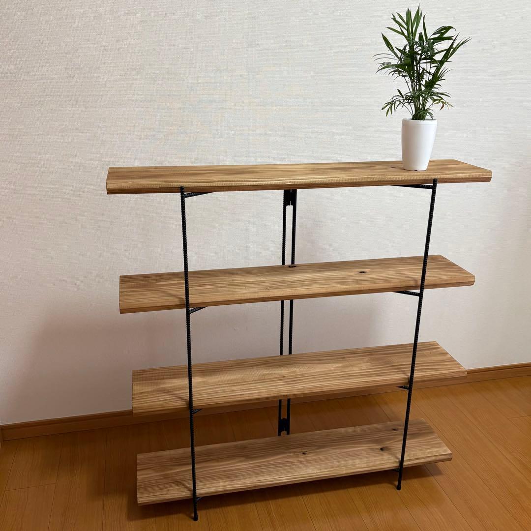 無垢板のオープンシェルフ　折り畳みラック　オープンシェルフ　什器　棚　幅1000