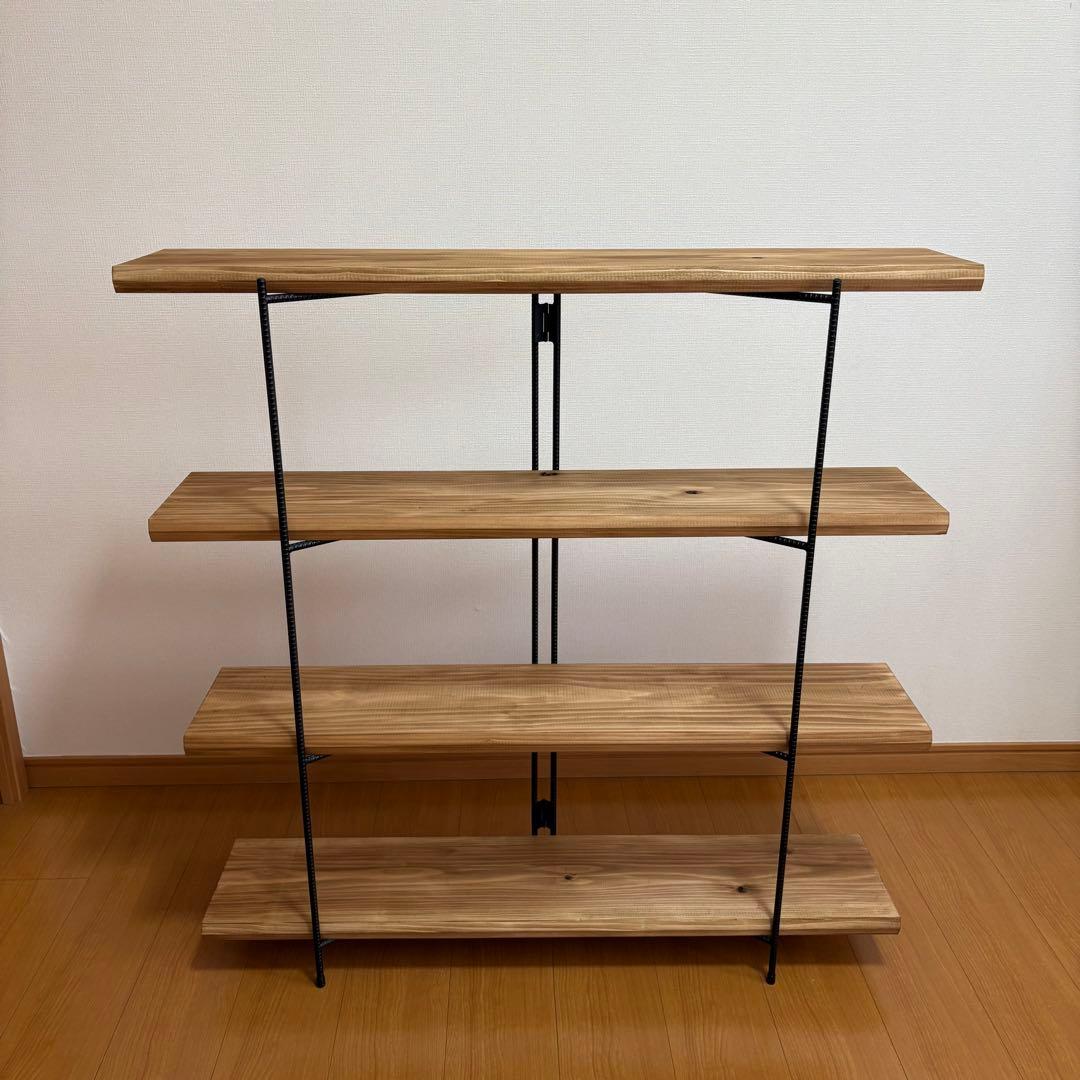 無垢板のオープンシェルフ　折り畳みラック　オープンシェルフ　什器　棚　幅1000