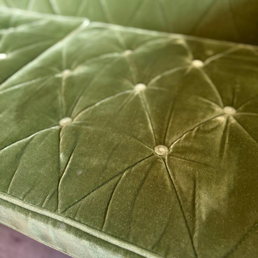 カリモク60 ロビーチェア　3シーター　モケットグリーン　現状品