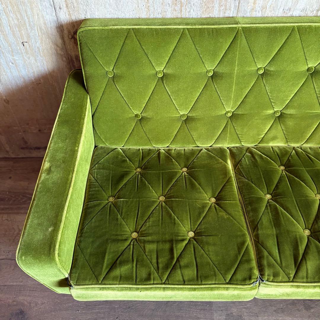 カリモク60 ロビーチェア　3シーター　モケットグリーン　現状品