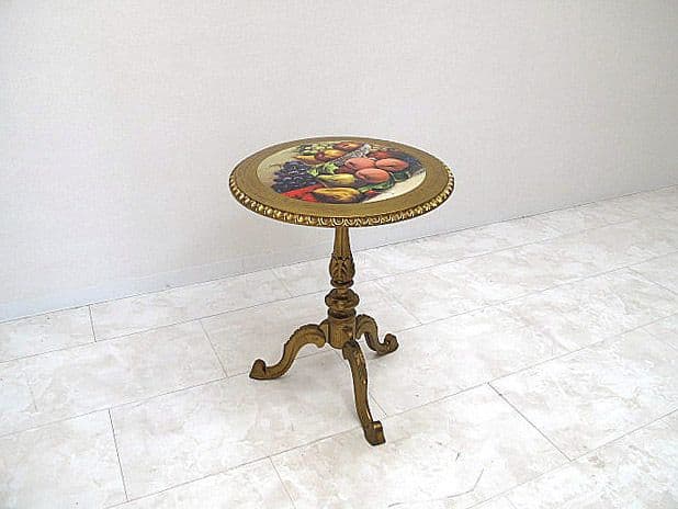 イタリア製 クラシック様式金彩サイドテーブル 直径48cm 高さ58cm 果実