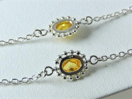 【シルバー925ロングネックレス】イエロー６オーバルカット5ｍｍ