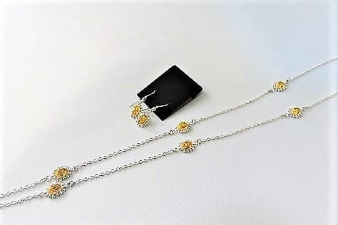 【シルバー925ロングネックレス】イエロー６オーバルカット5ｍｍ