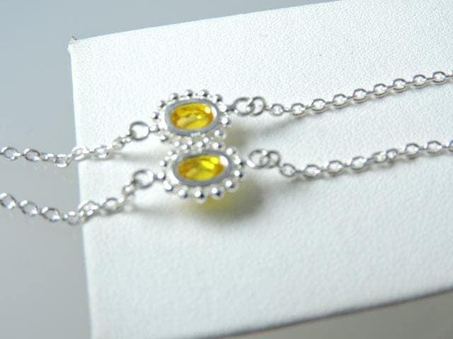 【シルバー925ロングネックレス】イエロー６オーバルカット5ｍｍ