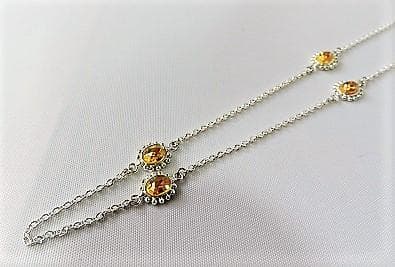 【シルバー925ロングネックレス】イエロー６オーバルカット5ｍｍ