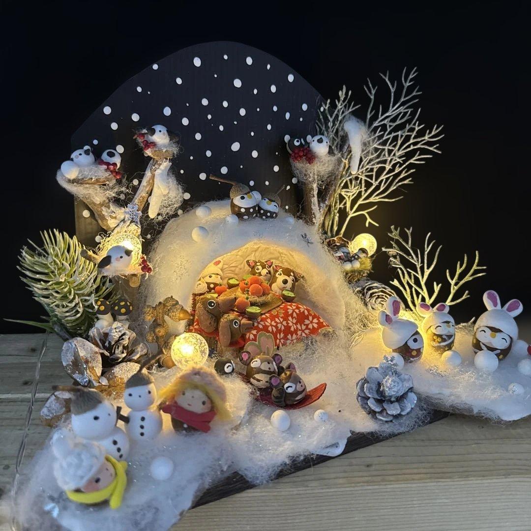 どんぐりアート♡節分オブジェライト＆かまくらオブジェライトダックス柴犬添え♡