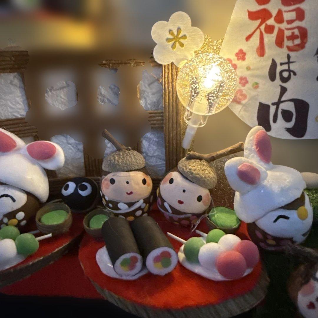 どんぐりアート♡節分オブジェライト＆かまくらオブジェライトダックス柴犬添え♡