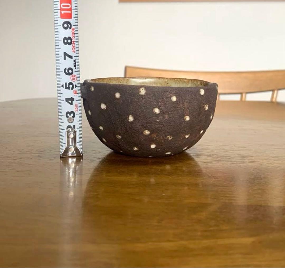 作家もの器★藤森ちかこ★ドット柄耳付きボウル★カフェオレボウルスープカップ