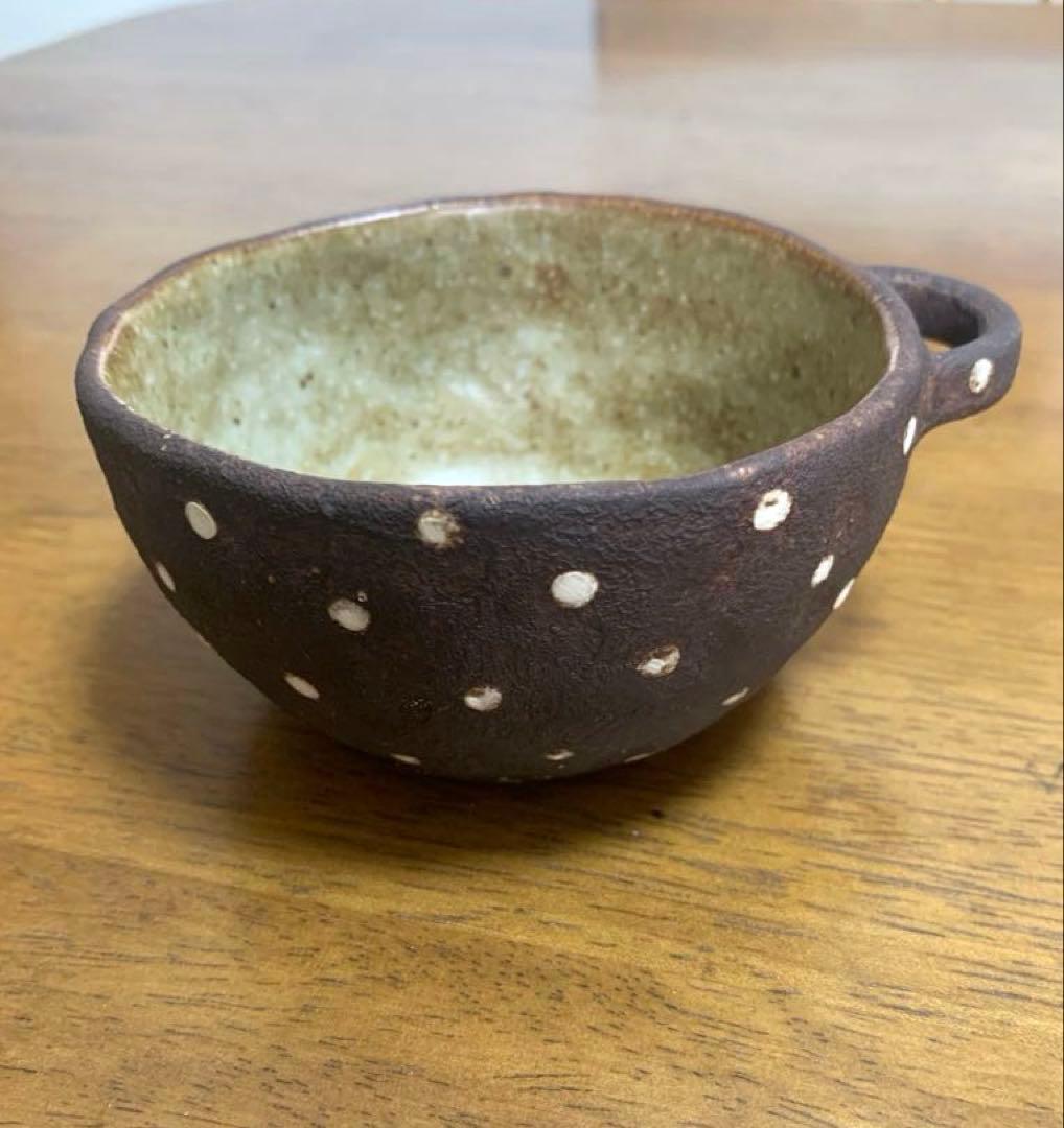 作家もの器★藤森ちかこ★ドット柄耳付きボウル★カフェオレボウルスープカップ