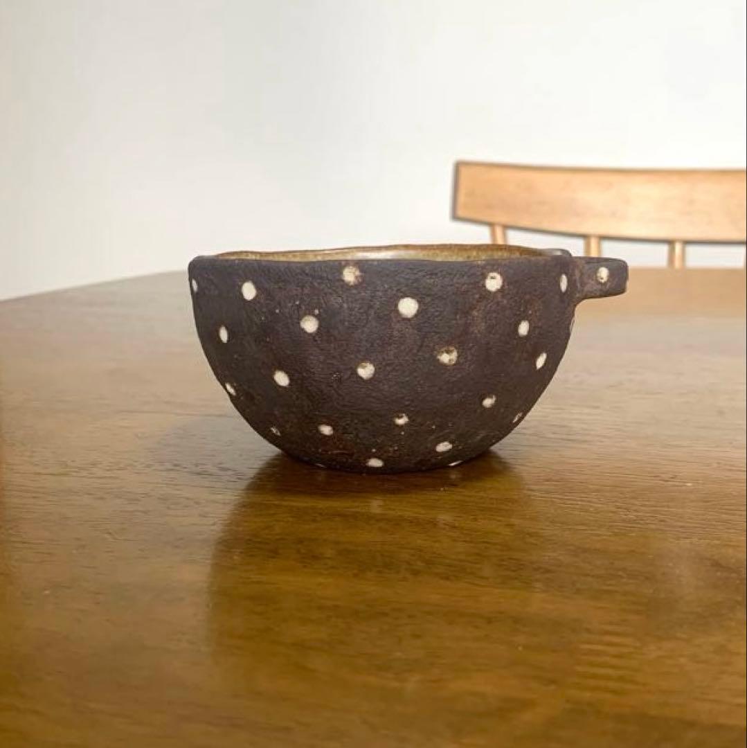 作家もの器★藤森ちかこ★ドット柄耳付きボウル★カフェオレボウルスープカップ