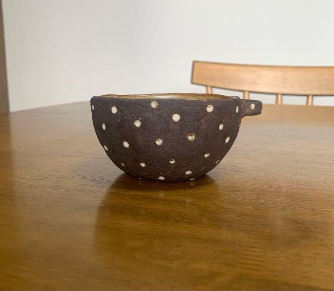 作家もの器★藤森ちかこ★ドット柄耳付きボウル★カフェオレボウルスープカップ