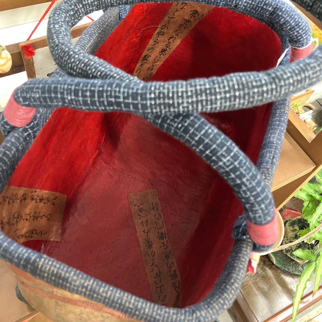 一閑張り　カゴバッグ　柿渋　和紙　古文書　鎌倉彫調書　友禅紙　日本文化