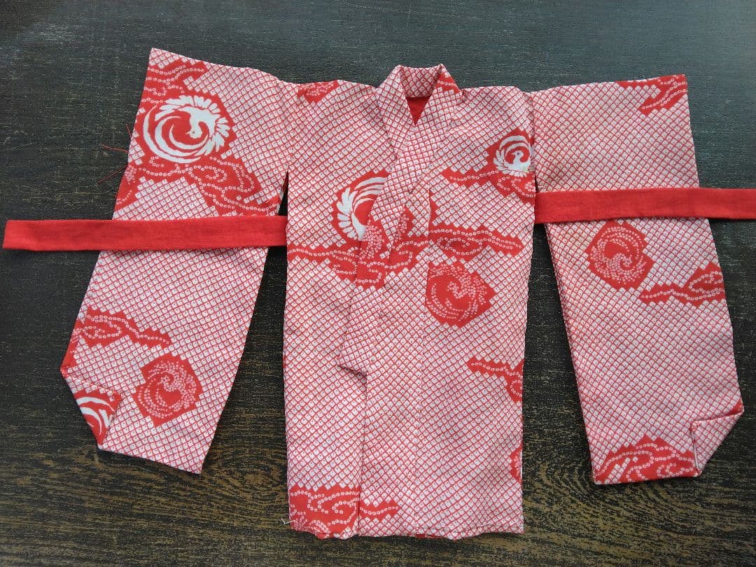 10号市松人形比翼付き着物、長襦袢セット(正絹)