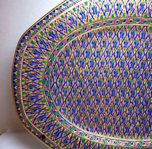 タイ製　ベンジャロン焼き　多色装飾 八角形陶器皿　大皿