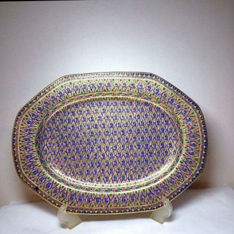 タイ製　ベンジャロン焼き　多色装飾 八角形陶器皿　大皿