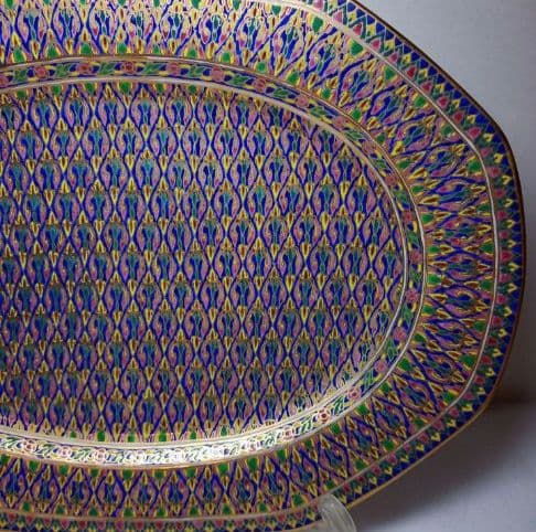 タイ製　ベンジャロン焼き　多色装飾 八角形陶器皿　大皿