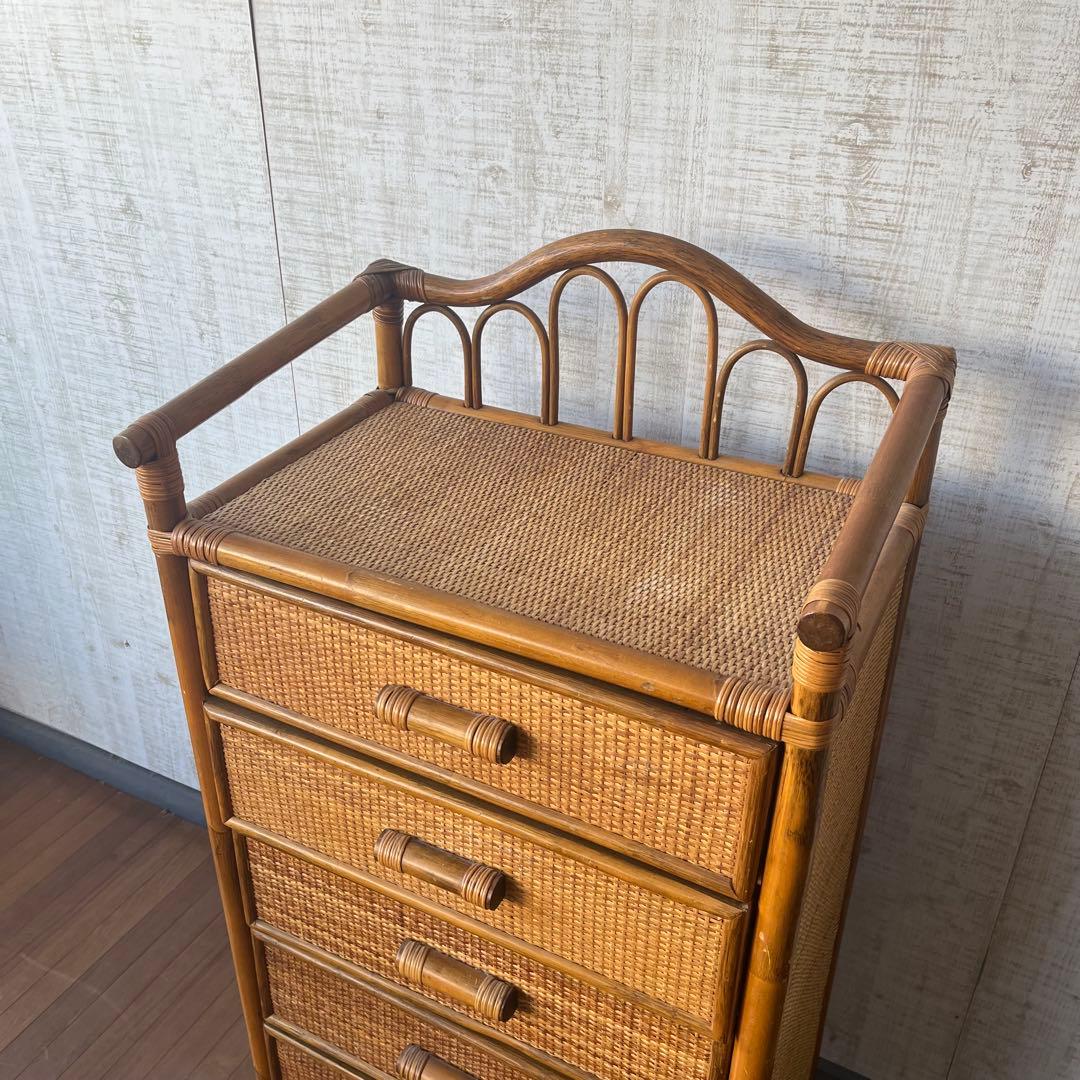 アンティーク】籐家具 ラタンチェスト 6段 収納棚 引き出し 古民家 古