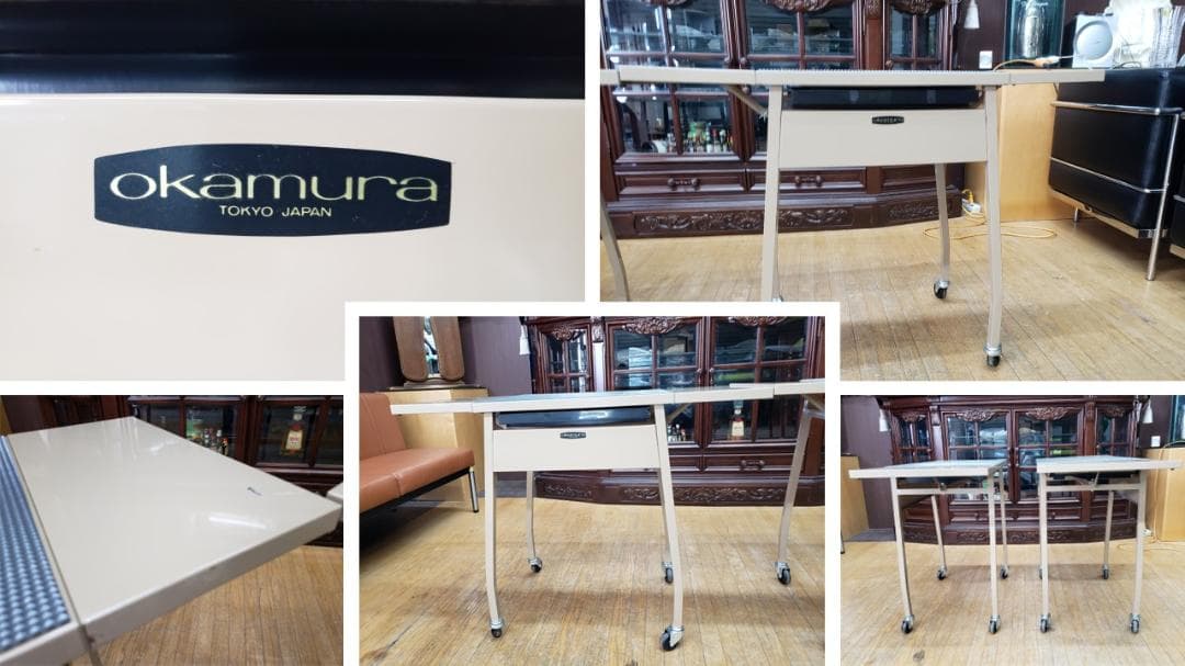 I11　未使用品　オカムラ　okamura　バタフライ式作業台キャスター付き2台