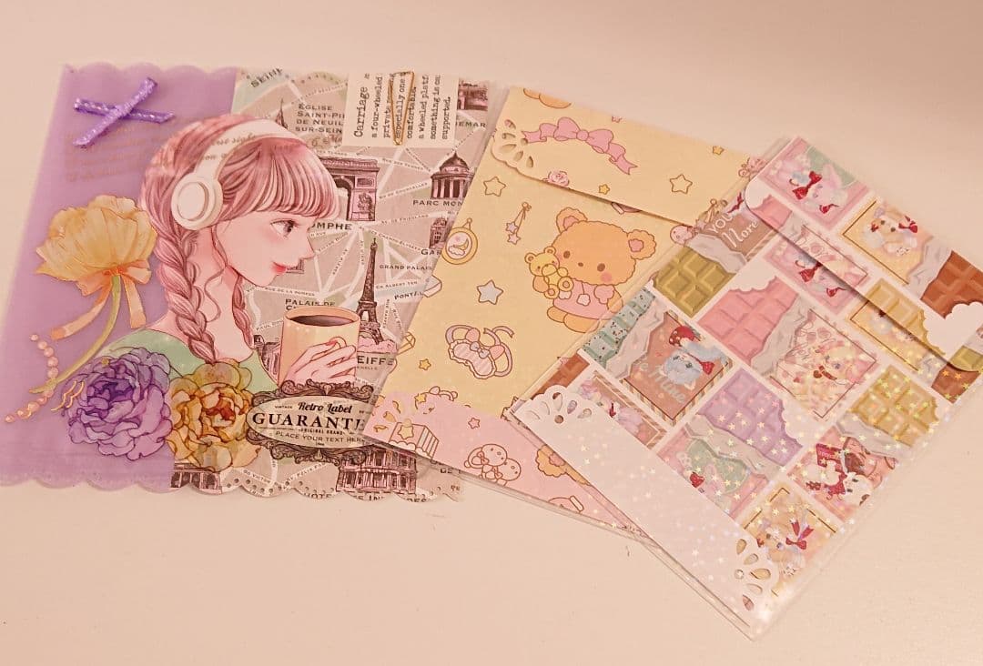 平袋 おすそ分け見開きファイル コラージュ素材シール 女の子くま