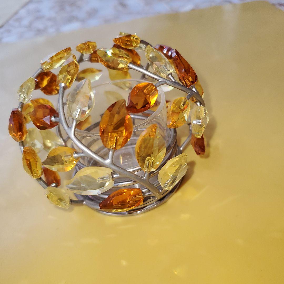 スワロフスキー カラフル葉デザインキャンドルホルダー