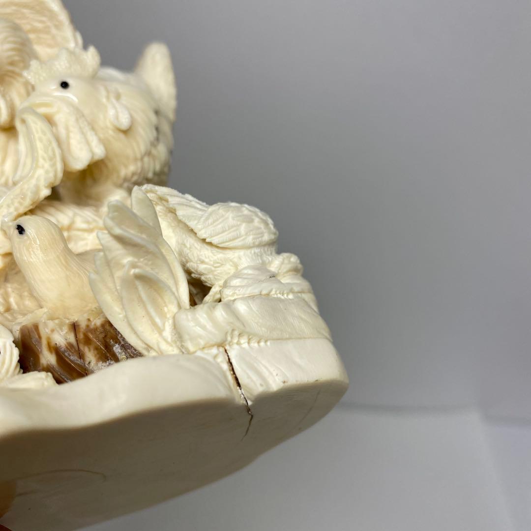 極上　和彫　鶏親子　置物大　350g トエチ　東さ8-0107☆2F