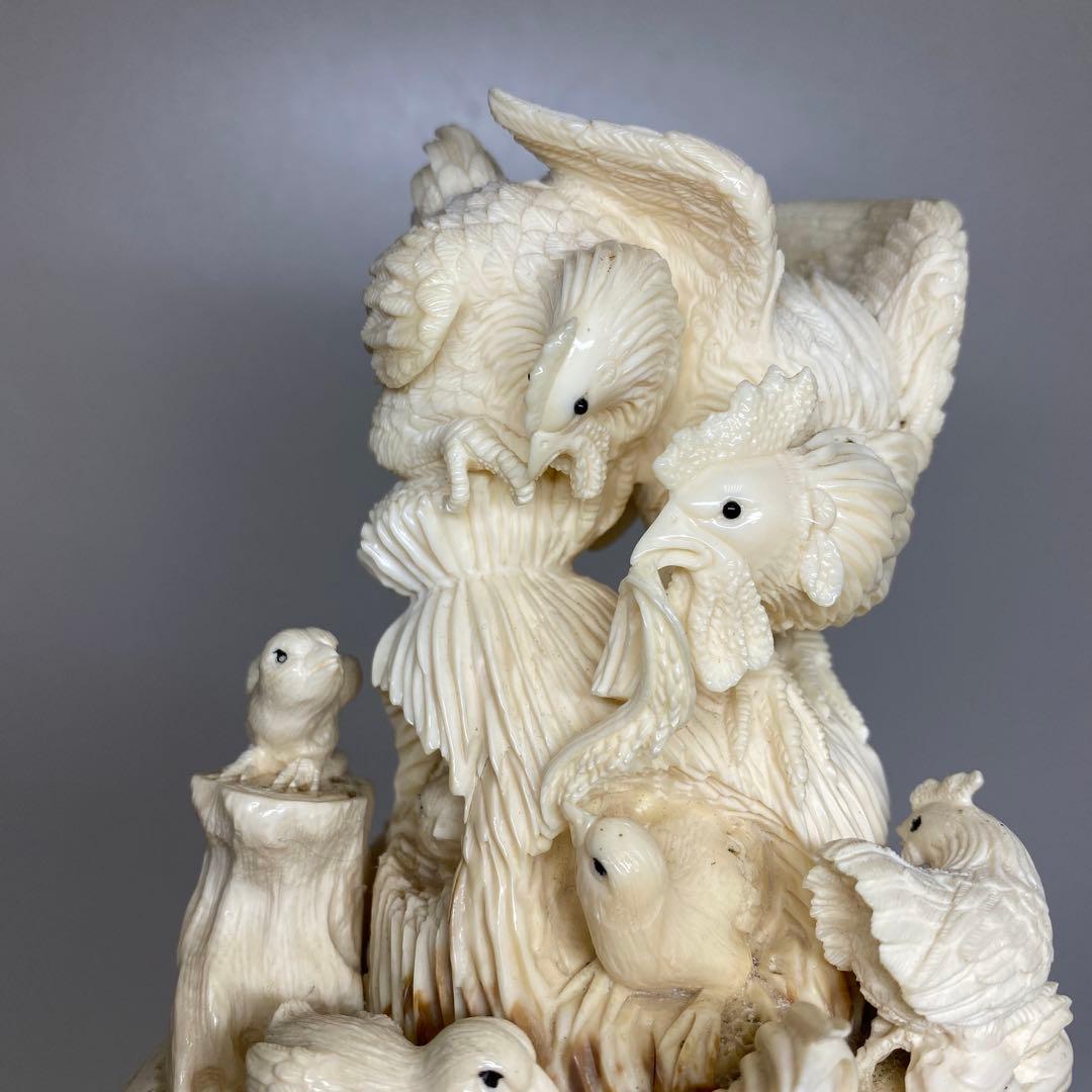 極上　和彫　鶏親子　置物大　350g トエチ　東さ8-0107☆2F