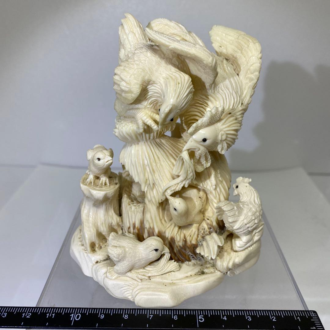 極上　和彫　鶏親子　置物大　350g トエチ　東さ8-0107☆2F